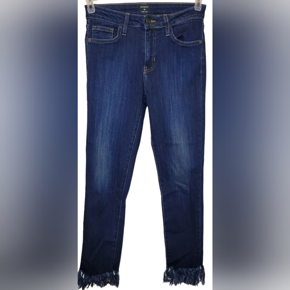 Just Black Women's Jeans Raw Destroyed Hem Blue Denim Stretch Jeans Size 26